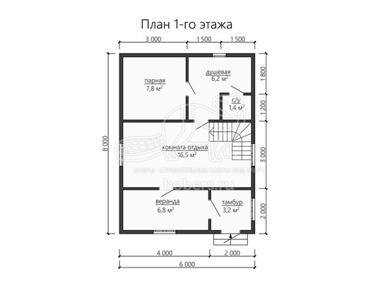 3d проект ББ060 - планировка 1 этажа