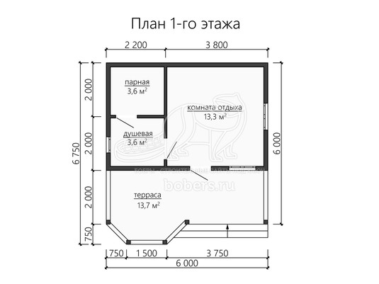3d проект БК070 - планировка 1 этажа