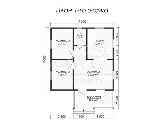 3d проект ДБ027 - планировка 1 этажа</div>