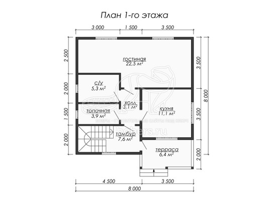 3d проект ДБ033 - планировка 1 этажа