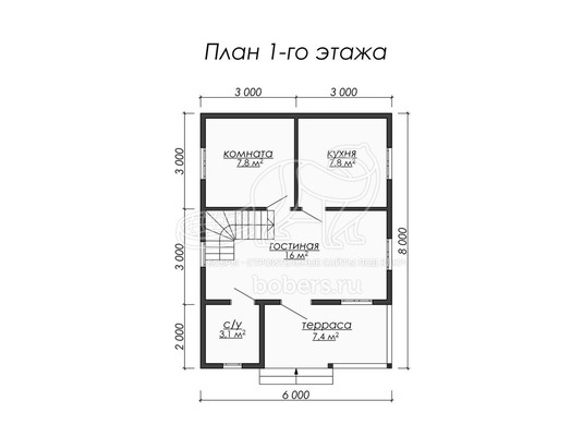3d проект ДБ050 - планировка 1 этажа