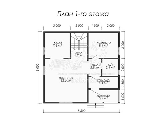 3d проект ДБ051 - планировка 1 этажа