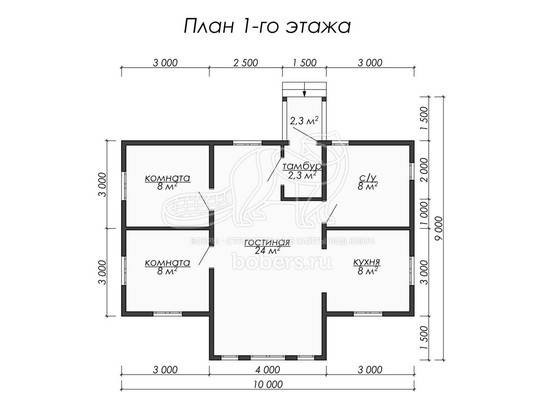 3d проект ДБ052 - планировка 1 этажа