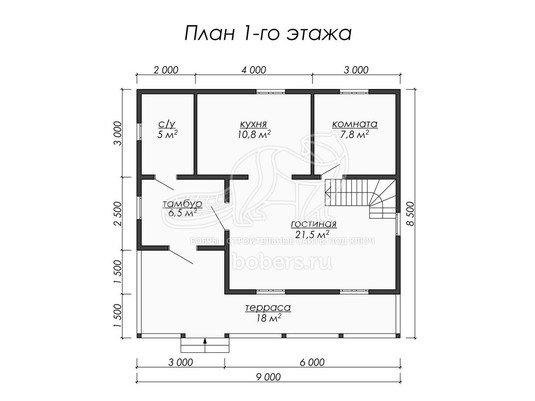 3d проект ДБ053 - планировка 1 этажа