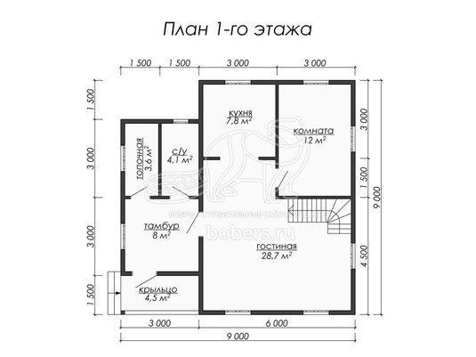 3d проект ДБ054 - планировка 1 этажа