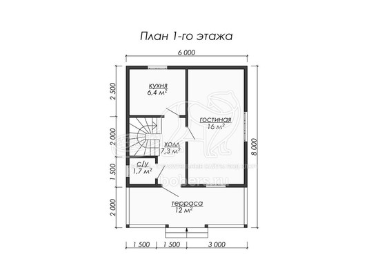 Готовый 3d проект ДБ064 - планировка 1 этажа