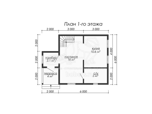 3d проект ДБ065 - планировка 1 этажа