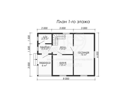 3d проект ДБ075 - планировка 1 этажа