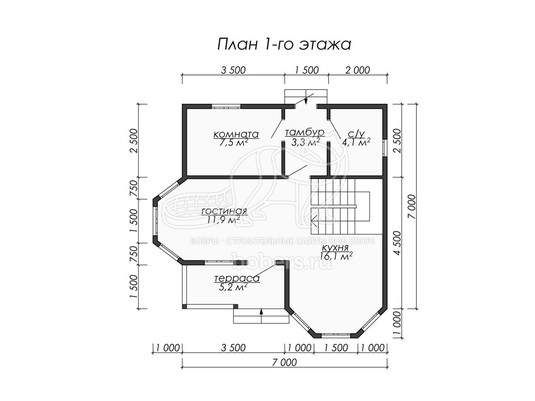 3d проект ДБ076 - планировка 1 этажа