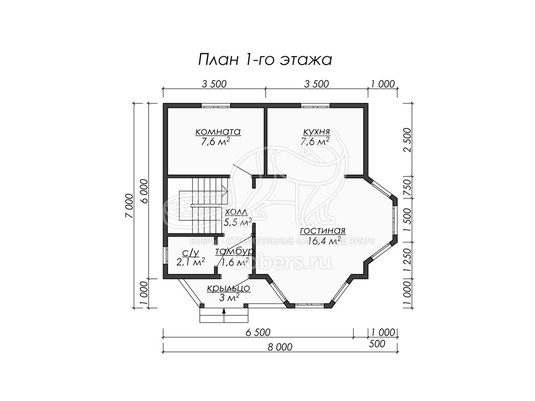 3d проект ДБ080 - планировка 1 этажа