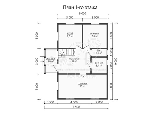 3d проект ДБ155 - планировка 1 этажа