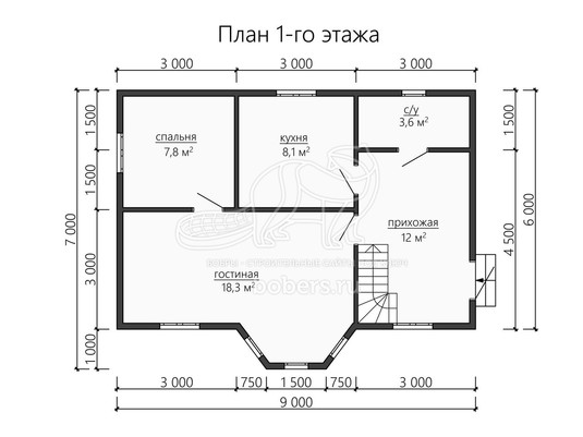 3d проект ДБ162 - планировка 1 этажа