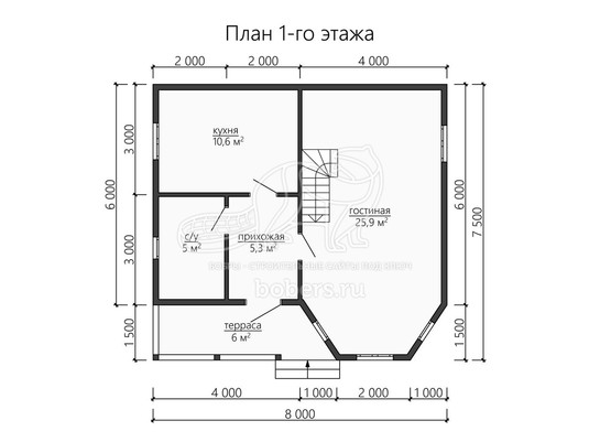 3d проект ДБ164 - планировка 1 этажа