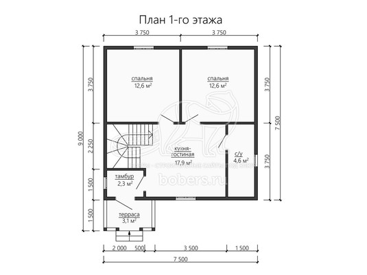 3d проект ДБ166 - планировка 1 этажа