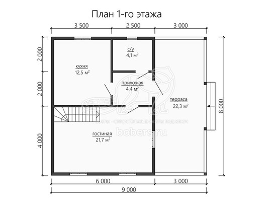 3d проект ДБ170 - планировка 1 этажа