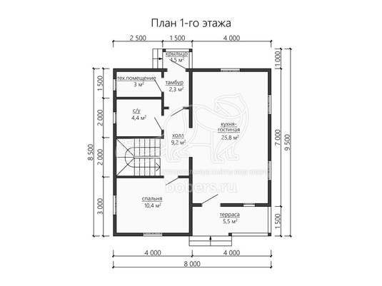 3d проект ДБ183 - планировка 1 этажа