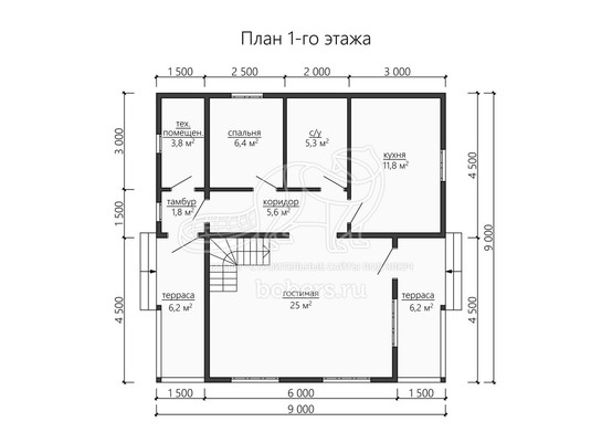 3d проект ДБ186 - планировка 1 этажа
