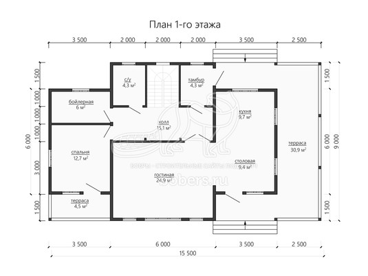 3d проект ДБ196 - планировка 1 этажа