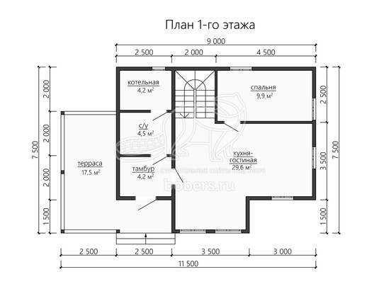 3d проект ДБ197 - планировка 1 этажа