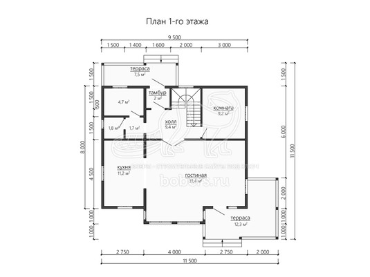 3d проект ДБ200 - планировка 1 этажа