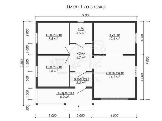 3d проект ДБ219 - планировка 1 этажа