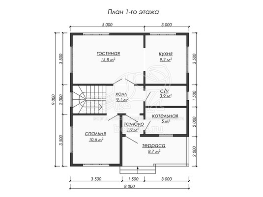 3d проект ДБ222 - планировка 1 этажа