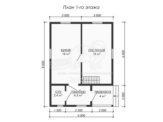 3d проект ДБ225 - планировка 1 этажа