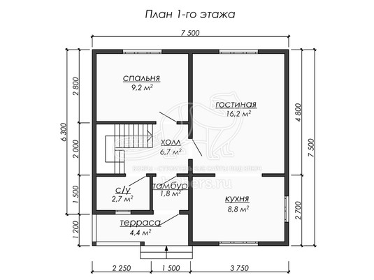 3d проект ДБ232 - планировка 1 этажа