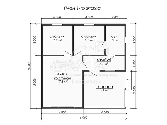 3d проект ДБ238 - планировка 1 этажа