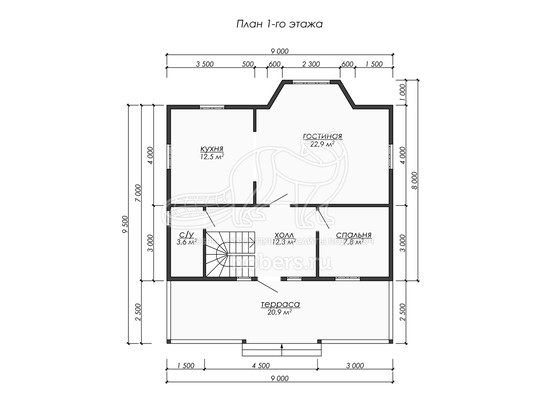 3d проект ДБ254 - планировка 1 этажа
