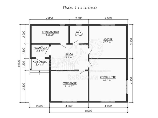 3d проект ДБ257 - планировка 1 этажа