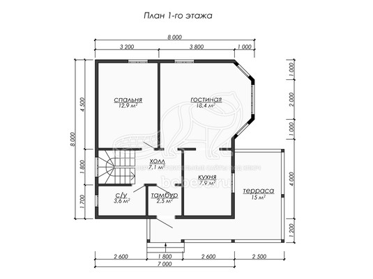 3d проект ДБ270 - планировка 1 этажа