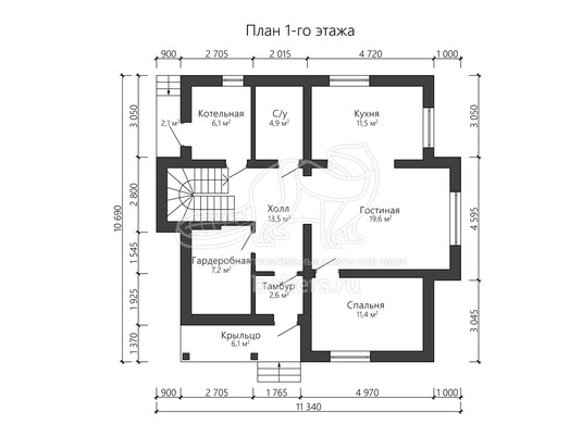 3d проект ДГ023 - планировка 1 этажа