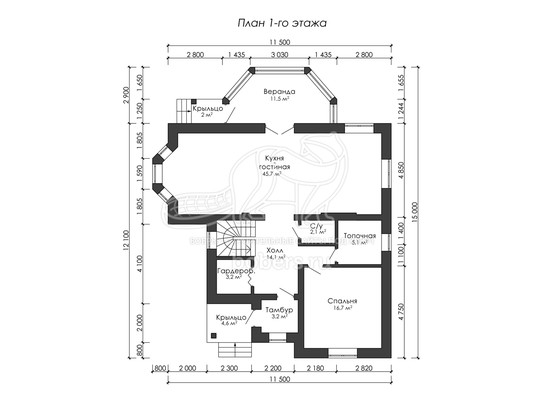 3d проект ДГ035 - планировка 1 этажа