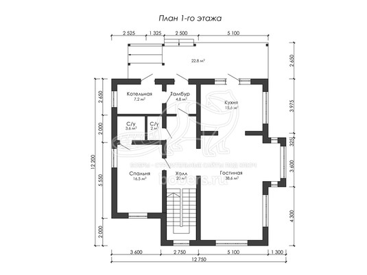 3d проект ДГ042 - планировка 1 этажа