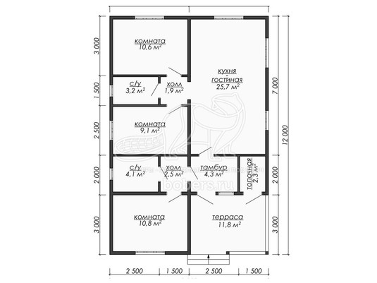 3d проект ДК031 - планировка 1 этажа</div>