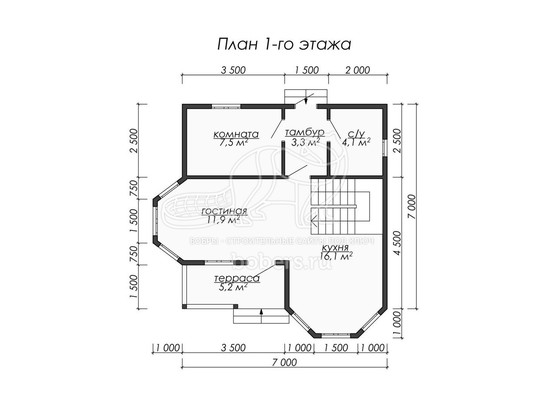 3d проект ДК076 - планировка 1 этажа