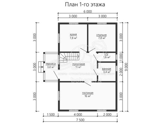3d проект ДУ155 - планировка 1 этажа