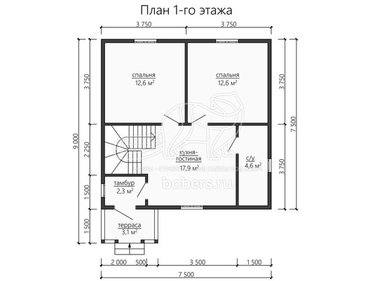 3d проект ДУ166 - планировка 1 этажа