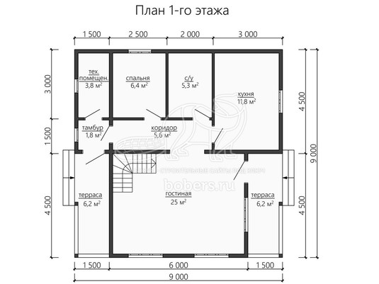 3d проект ДУ186 - планировка 1 этажа