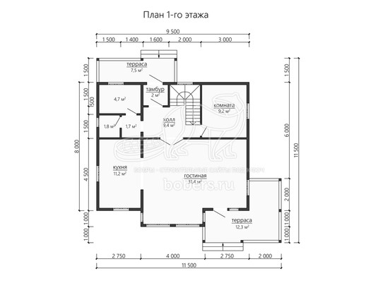 3d проект ДУ200 - планировка 1 этажа