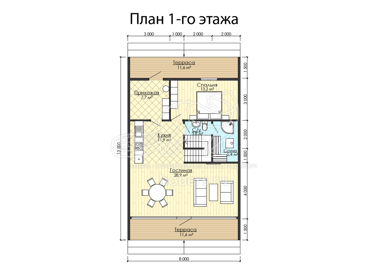 3D Проект дома А-фрейм с мансардой 13 на 8 метра ДАФ009 | Бобры